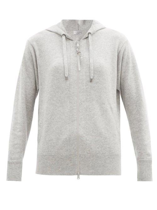 Matchesfashion.com Brunello Cucinelli - Hooded Zip-up Cashmere Sweatshirt - Womens - Light Grey