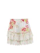 Ladies Beachwear Loveshackfancy - Cairo Tiered Floral-print Cotton Mini Skirt - Womens - Pink Multi