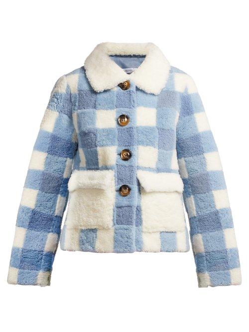 Matchesfashion.com Saks Potts - Lucy Checked Shearling Jacket - Womens - Blue White
