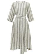 Matchesfashion.com Wiggy Kit - Nomad Striped Linen Dress - Womens - Green Stripe