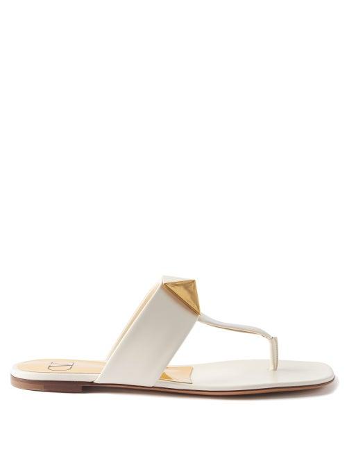 Valentino Garavani - One Stud Studded Leather Flat Sandals - Womens - Ivory