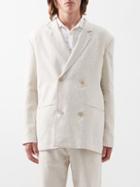 Albus Lumen - Double-breasted Linen Suit Jacket - Mens - Beige