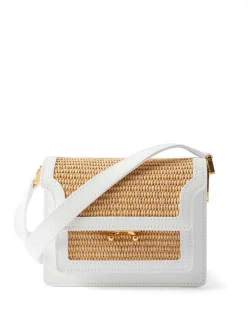 Marni - Trunk Mini Raffia And Leather Shoulder Bag - Womens - White