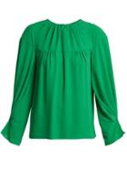 Matchesfashion.com Emilia Wickstead - Lauren Gathered Crepe Blouse - Womens - Green