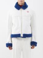 Casablanca - Logo-patch Faux-leather & Shearling Aviator Jacket - Mens - White Blue