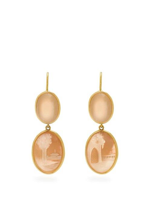 Matchesfashion.com Brigid Blanco - Moonstone, Shell & Yellow Gold Earrings - Womens - Pink