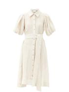 Matchesfashion.com Lisa Marie Fernandez - Gathered-sleeve Linen-blend Calico Shirt Dress - Womens - Grey