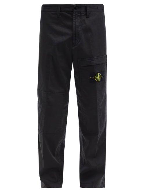Matchesfashion.com Stone Island - Logo-patch Cotton-blend Chino Trousers - Mens - Black