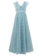 Matchesfashion.com Luisa Beccaria - Floral Embroidered Tulle Gown - Womens - Light Blue
