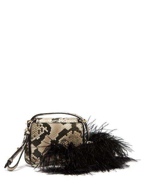 Matchesfashion.com Marques'almeida - Feather Trim Snake Effect Leather Shoulder Bag - Womens - Multi