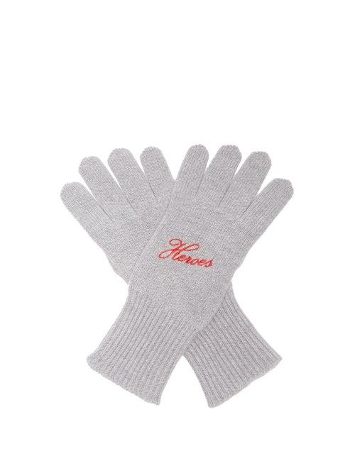 Matchesfashion.com Raf Simons - Heroes Embroidered Wool Blend Gloves - Womens - Grey