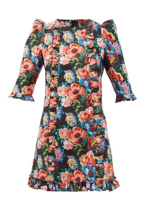 The Vampire's Wife - Devon's Floral-print Linen-blend Mini Dress - Womens - Black