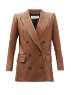 Matchesfashion.com Saint Laurent - Double-breasted Leather Jacket - Womens - Light Brown