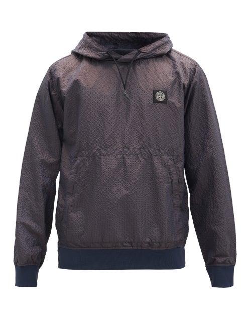 Matchesfashion.com Stone Island - Logo-patch Shell-seersucker Hooded Sweatshirt - Mens - Navy