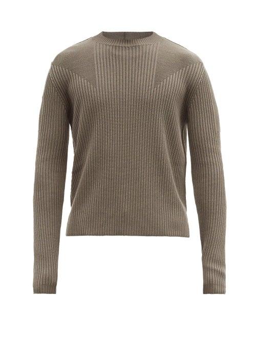 Matchesfashion.com Rick Owens - Panelled Ribbed-wool Biker Sweater - Mens - Beige