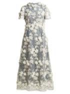Matchesfashion.com Luisa Beccaria - Floral Appliqu Tulle Midi Dress - Womens - Blue White