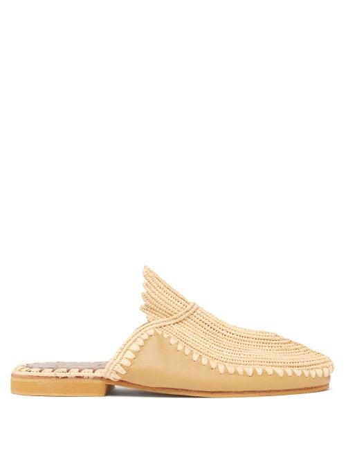 Matchesfashion.com Kilometre Paris - Raffia And Leather Babouche Slippers - Womens - Tan