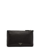Matchesfashion.com Prada - Logo Embellished Grained Leather Wash Bag - Mens - Black