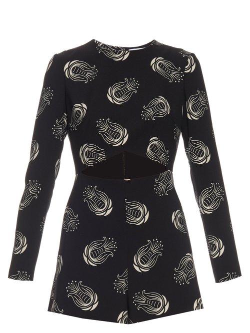 Matchesfashion.com Caterina Gatta - Art Deco Floral Print Cady Playsuit - Womens - Black Multi