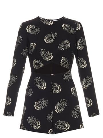 Matchesfashion.com Caterina Gatta - Art Deco Floral Print Cady Playsuit - Womens - Black Multi