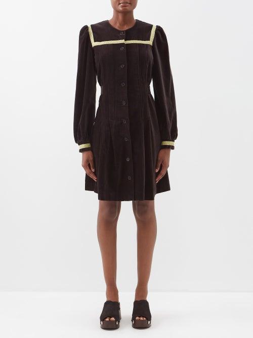 Batsheva - Duvall Floral-trim Velvet Mini Dress - Womens - Black