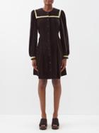 Batsheva - Duvall Floral-trim Velvet Mini Dress - Womens - Black