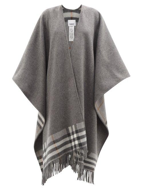 Burberry - Giant-check Fringed Cashmere-blend Shawl - Womens - Grey
