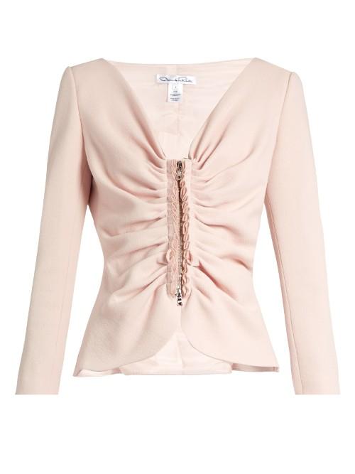 Oscar De La Renta Ruched Stretch Wool-blend Tailored Jacket