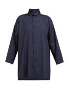 Matchesfashion.com Eskandar - Band Collar Cotton Poplin Shirt - Womens - Navy