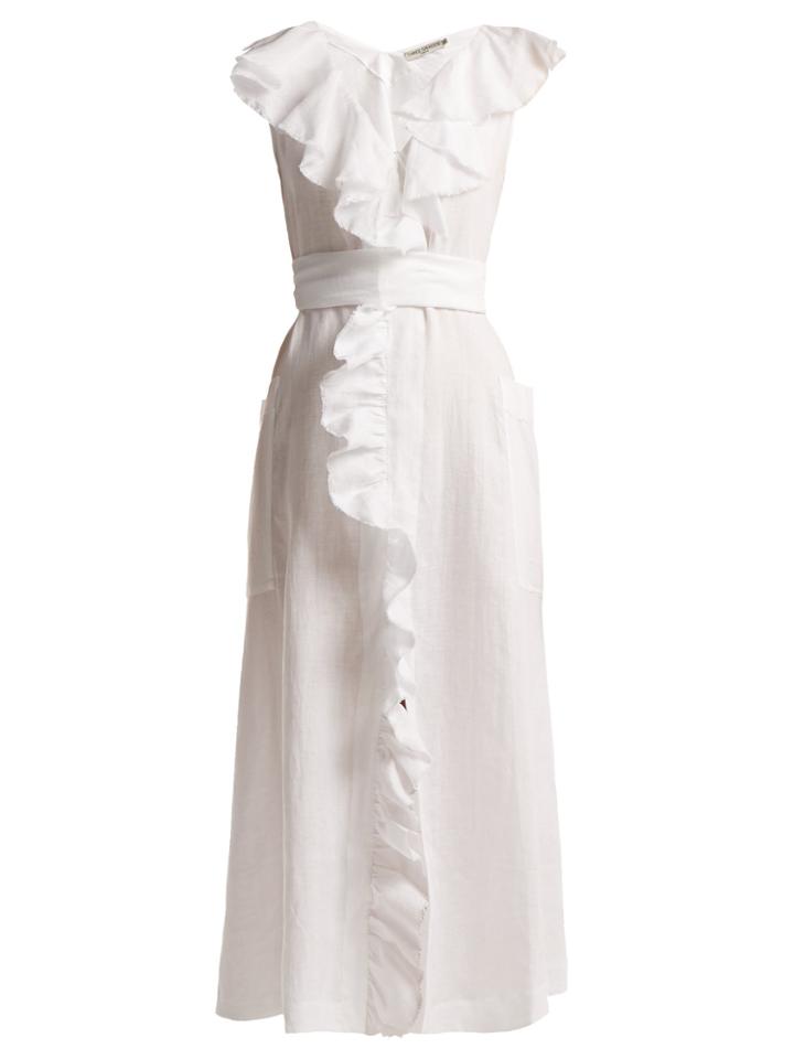 Three Graces London Marble Ruffled Linen Maxi Dress