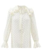 Matchesfashion.com Zimmermann - Spot-jacquard Flounced-georgette Blouse - Womens - Ivory