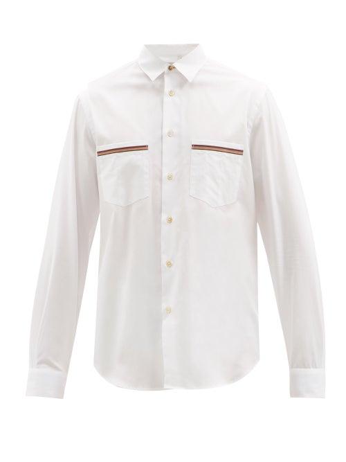 Mens Rtw Paul Smith - Artist-stripe Point-collar Cotton-poplin Shirt - Mens - White