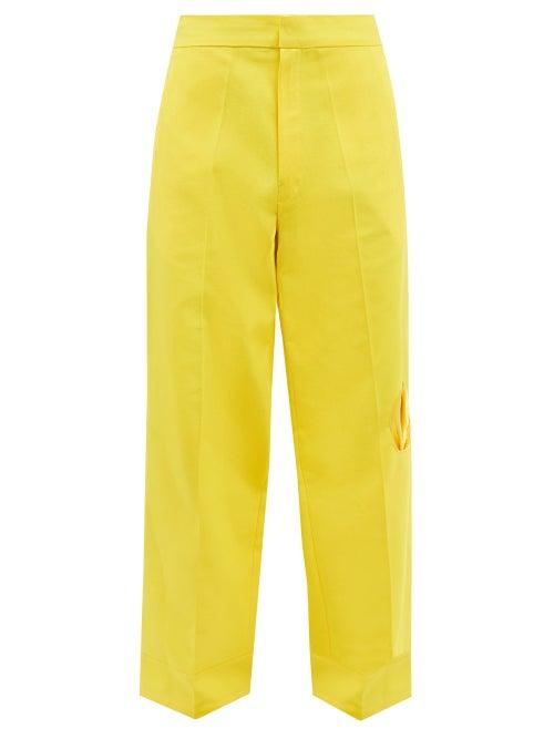 Raf Simons - Cutout-pockets High-rise Wide-leg Trousers - Mens - Yellow
