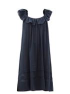 Matchesfashion.com Loup Charmant - Cirrus Ruffle-neck Organic-cotton Midi Dress - Womens - Navy