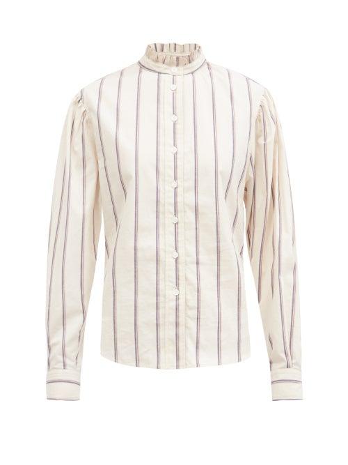 Matchesfashion.com Isabel Marant Toile - Jancis Ruffled High-neck Striped Poplin Shirt - Womens - Ivory