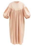 Toogood - The Embroiderer Gathered Cotton-poplin Midi Dress - Womens - Light Pink