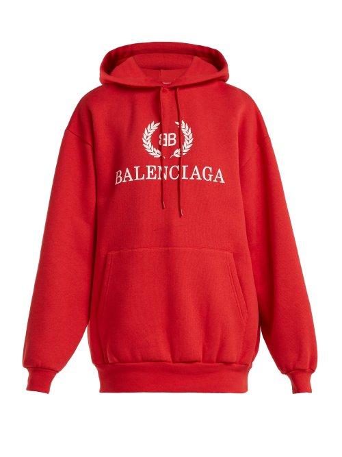 Matchesfashion.com Balenciaga - Bb Logo Cotton Blend Hooded Sweatshirt - Womens - Red