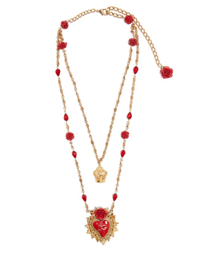 Dolce & Gabbana Rose-embellished Double-chain Necklace