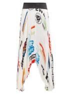 Matchesfashion.com Marine Serre - Logo Print Contrast Panel Pleated Satin Skirt - Womens - White Multi