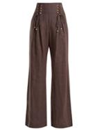 Matchesfashion.com Zimmermann - Painted Heart Wide Leg Lace Up Linen Trousers - Womens - Charcoal
