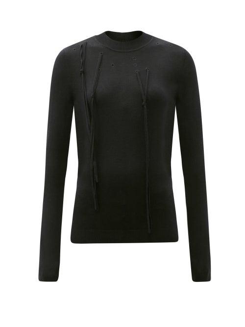 Matchesfashion.com Palmer//harding - I Love You Braille-eyelet Silk-blend Sweater - Womens - Black