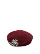Matchesfashion.com Maison Michel - Bonnie Bead Embellished Beret - Womens - Burgundy
