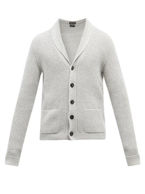 Mens Rtw Tom Ford - Shawl-collar Ribbed-cashmere Cardigan - Mens - Grey