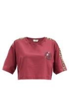 Matchesfashion.com Fendi - Logo-stripe Cotton-jersey Cropped Top - Womens - Burgundy