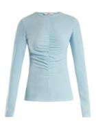 Matchesfashion.com Tibi - Ruched Front Stretch Crepe Top - Womens - Light Blue