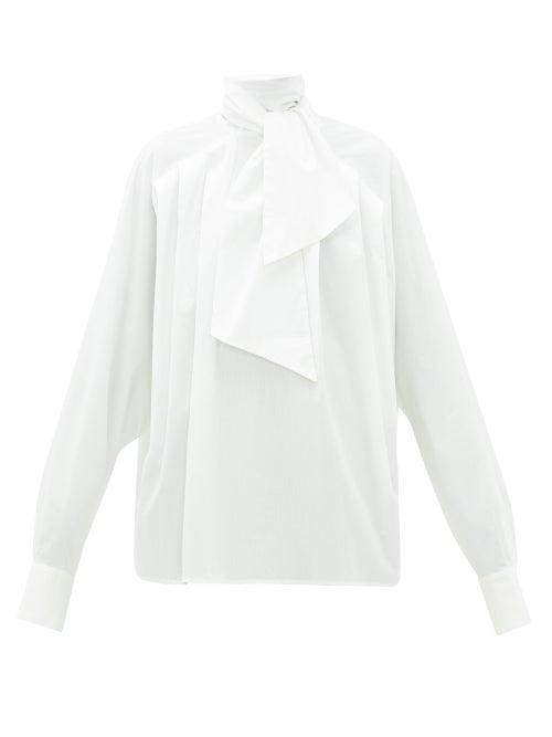 Matchesfashion.com Matthew Adams Dolan - Pleated Striped Cotton-blend Poplin Blouse - Womens - White