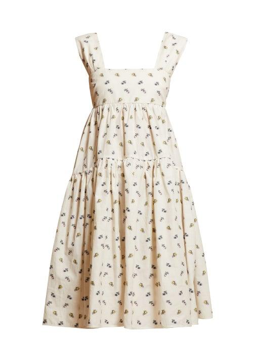 Matchesfashion.com Cecilie Bahnsen - Rue Tiered Floral Print Dress - Womens - Ivory