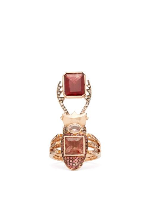 Matchesfashion.com Daniela Villegas - Agni Andesine, Sapphire & 18kt Rose Gold Ring - Womens - Red