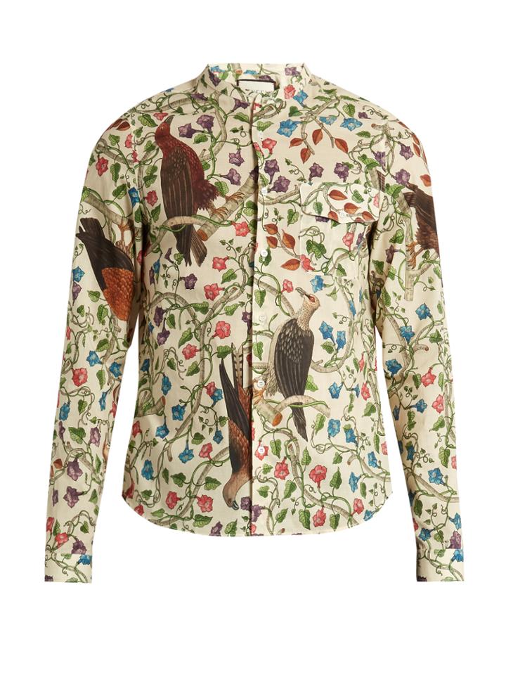 Gucci Birds-print Single-cuff Cotton Shirt