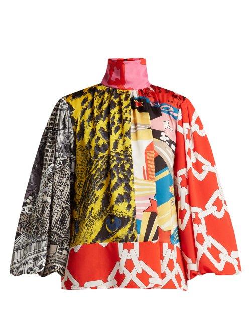 Matchesfashion.com Msgm - Multi Print Satin Blouse - Womens - Red Multi